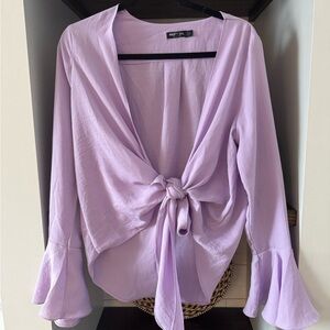Nasty Gal Lilac Tie-Front Blouse